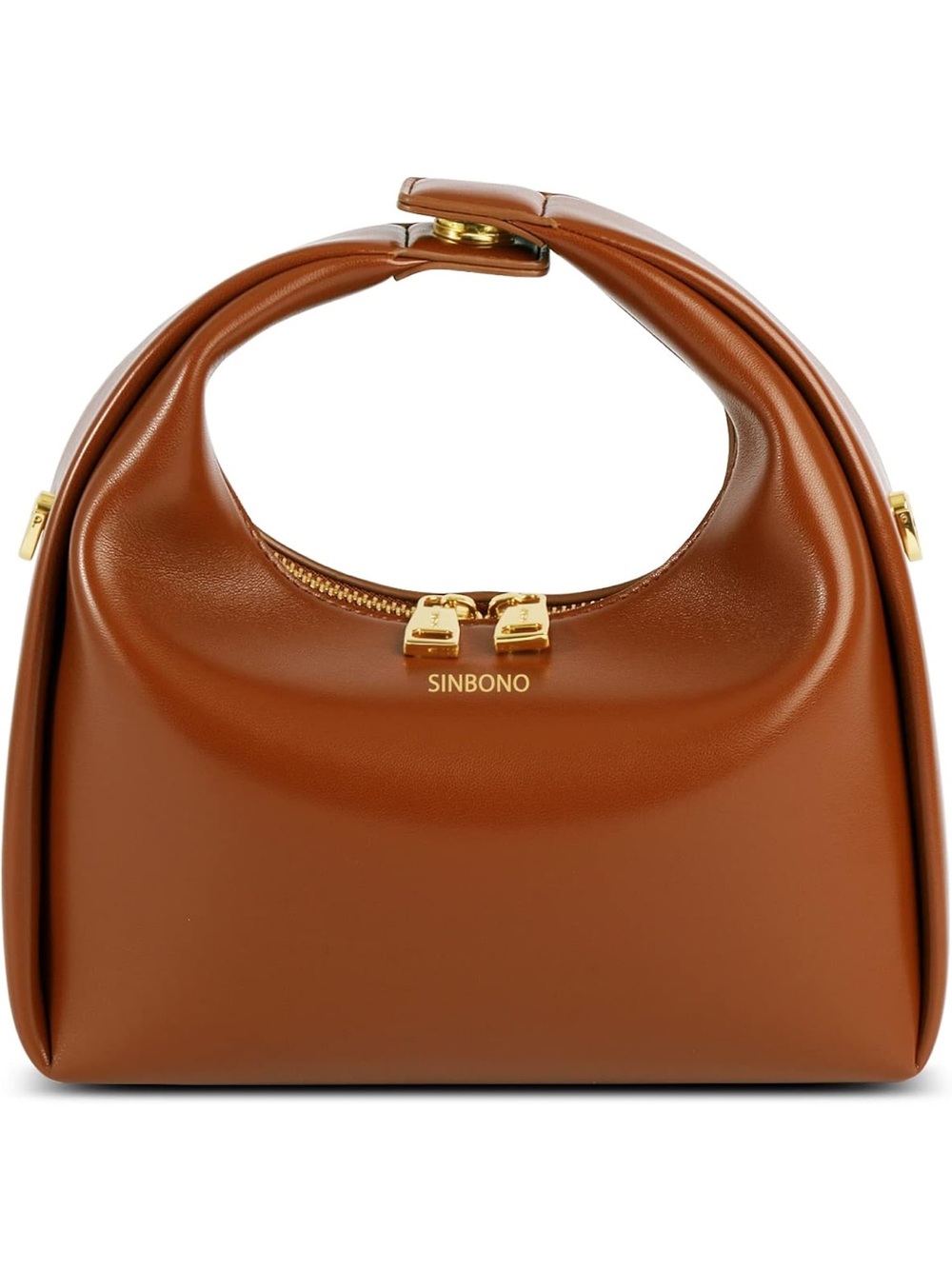 SINBONO caramel Brown Leather Top-Handle Hobo Bag NEW